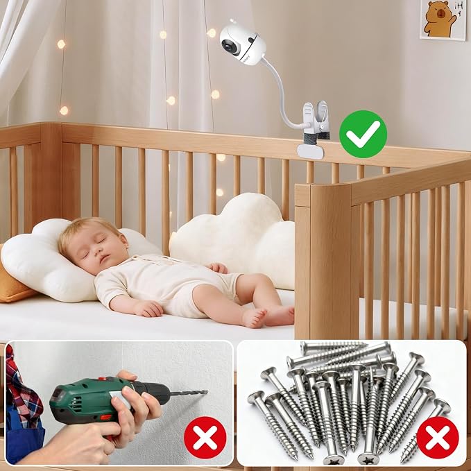 Baby Monitor Mount Compatible with HelloBaby for HB6550/ HB6560/ HB65/ HB6351/ HB40/ HB6339/ HB6336, ANMEATE SM935E Monitor, Adjustable Baby Monitor Stand Flexible Clip Clamp Mount No Drilling