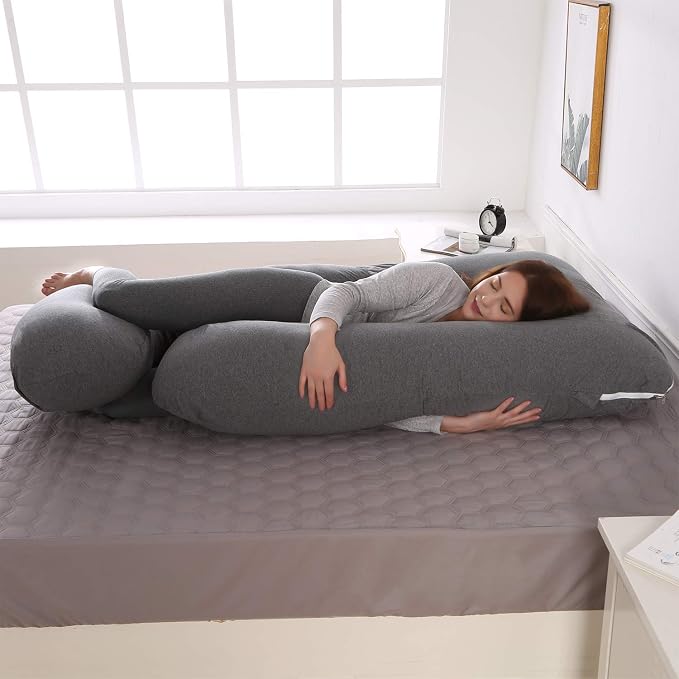 Victostar Pregnancy Pillow,57 inches U Shaped Maternity Pillow with Removable Cover Full Body Pillow Support for Back, HIPS, Legs, Belly (Black Gray)