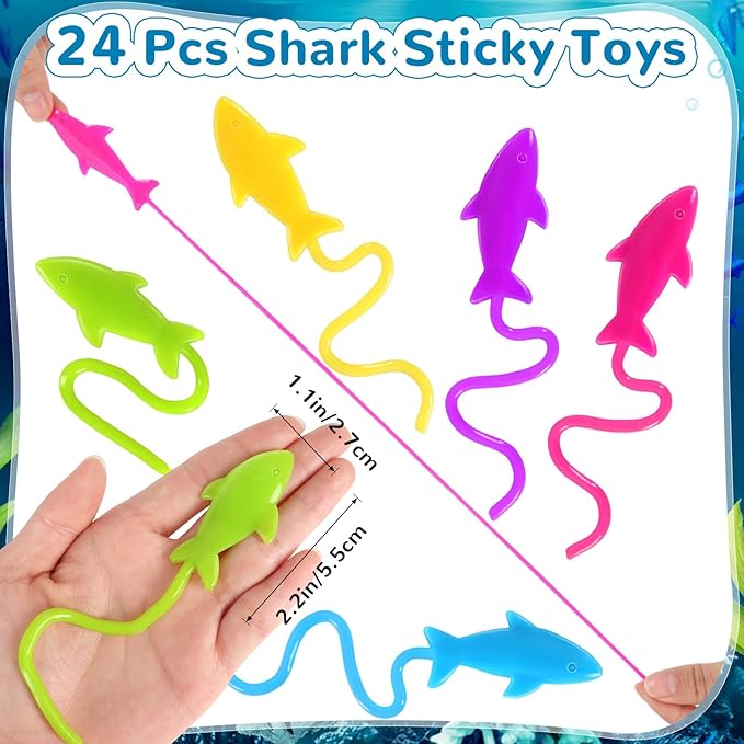 24PCS Shark Sticky Hands Toys for Kids, Rubbery Stretchy Sticky Goodie Bag Stuffers Toy for Ocean Party Favor Supplies, Shark Sticky Toys for Boys Girls Classroom Prizes