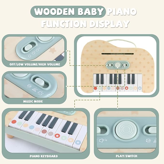 Wooden Baby Piano，18 Keys Digital Piano for Toddler ，Musical Toy Gift for Boys and Girls Over 2+