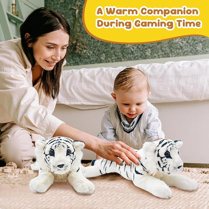 White Tiger Stuffed Animal 24" Giant Stuffed Tiger Plush Jungle Stuffed Animal Soft Plush Tiger Stuffy Cute Plushie Toys Realistic Birthday Gifts for Kids Boys