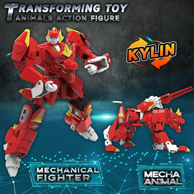 Wenbeier Animal Transforming Robot Toys Kirin Action Figure for Kids 10-in Deformation Robot for Boys & Girls Ages 6-12 (Red)