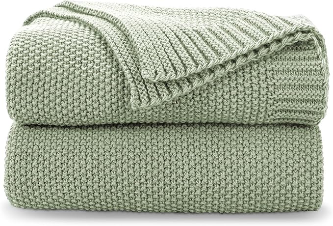 CozeCube Sage Green Seed Stitch Throw Blanket 50"x60", Farmhouse Decor | Blanket for Couch, Soft Cozy Cable Knit Throw for Bed Sofa Living Room, Lightweight Warm Decorative Christmas Blanket