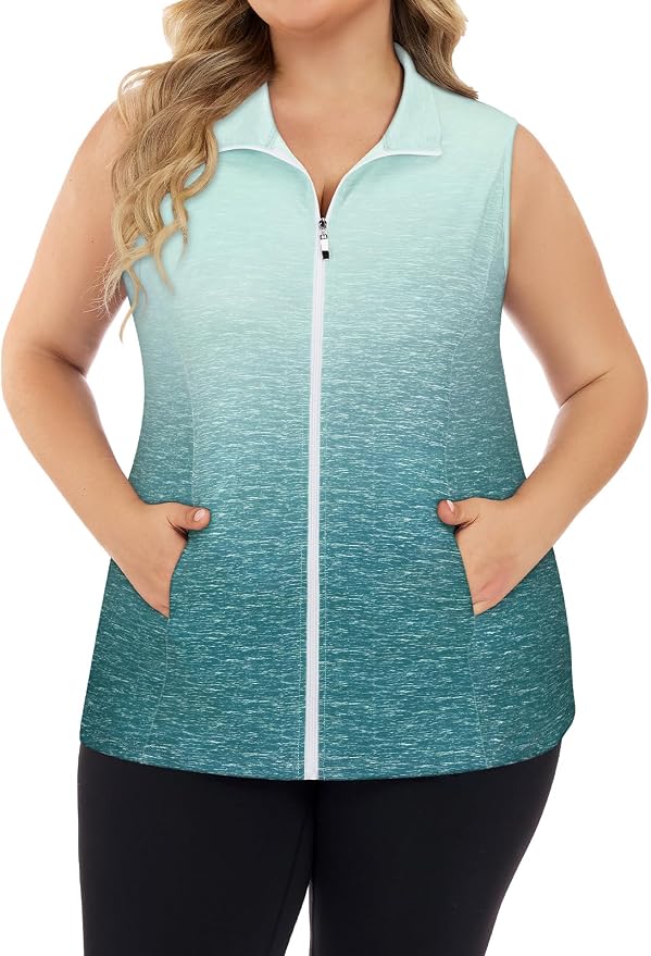 Misyula Style Plus Size Womens Golf Shirt Full-Zip with Pockets Tank Tops | Sleeveless, Quick Dry, Moisture-wicking, Lightweight Vests, Athletic, Tennis, Running, Workout, Casual, Travel, Work