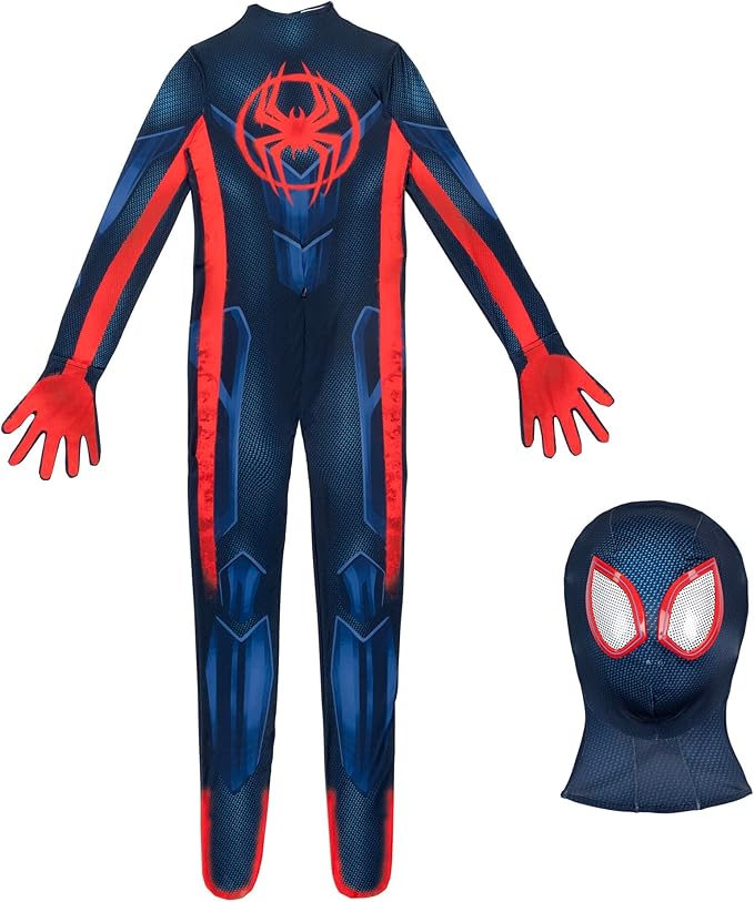 Marvel Miles Morales: Spider-Man Official Youth Deluxe Zentai Costume - Stretch Spandex with Hidden Zippers and Wrist Slits