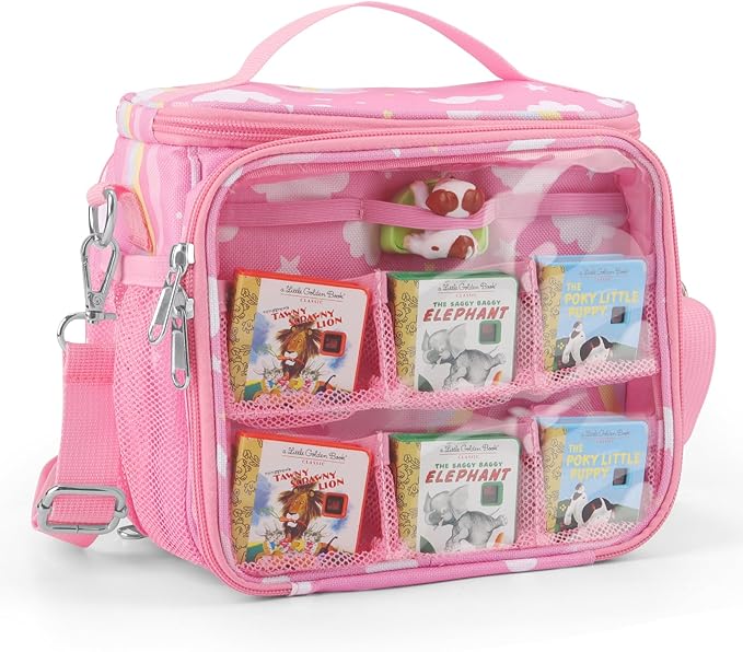 Carrying Case Compatible with Little Tikes Story Dream Machine Books Starter Set,Portable Storage Bag with Handle and Shoulder Strap for Storytime,Little Golden Book,Little Puppy Character (Rainbow)