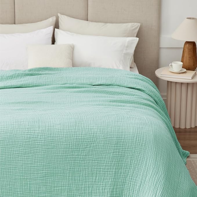 100% Cotton Muslin Blanket Twin 66" x 90", Breathable and Lightweight Cotton Twin Blankets for Couch, Soft Cooling Summer Gauze Blanket for Adults All Season, Mint