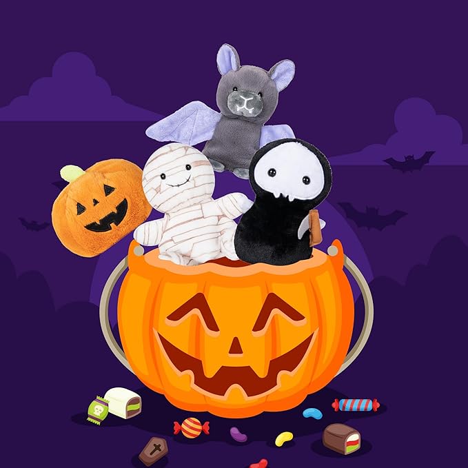 My OLi Halloween Plush Toys Set - Bat Mummy Ghost & Pumpkin - Polyester Spooky Decor for Home Party for Kids