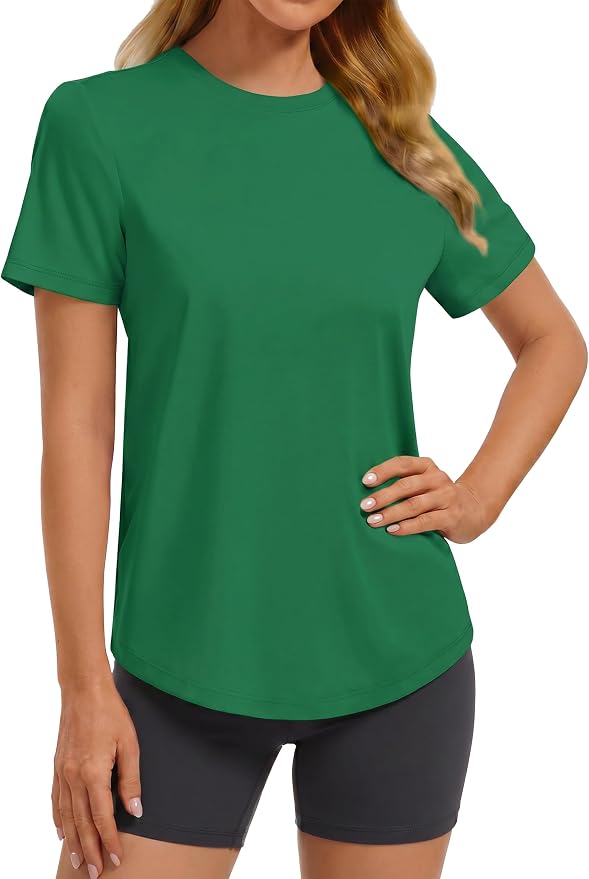 PINSPARK Soft Workout Tops for Women UPF 50+ Sun Protection Shirt Quick Dry Athletic Running Hiking Travel Basic Tee Shirts