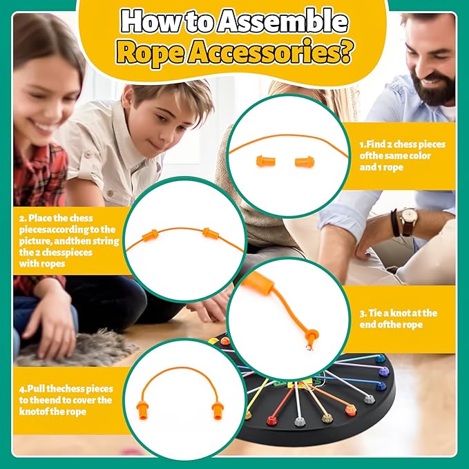 Brainy Knots Rope Untangling Game, Stress Relief String Solution Central Lacing Toys with Multiple Difficulty Levels for Family Parent-Child Interaction, Travel & Parties (Black)