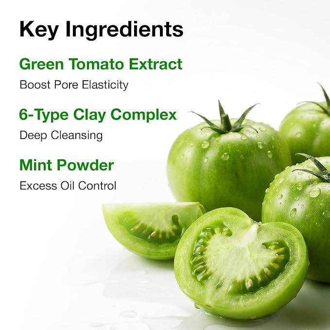 FULLY Green Tomato Pore Clay Mask Cleanser for Deep Cleansing, 4.05 fl oz | Clay Pack Cleanser for Deep Pore Cleansing, Blackhead & Sebum Control, Gentle Korean Face Wash for Oily & Combination Skin