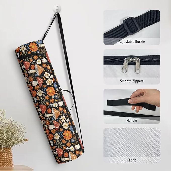 Yoga Mat Bag with Adjustable Shoulder Strap and Handle Zipper, 30in Wide x 6.3in Diameter for Yoga Mat Storage