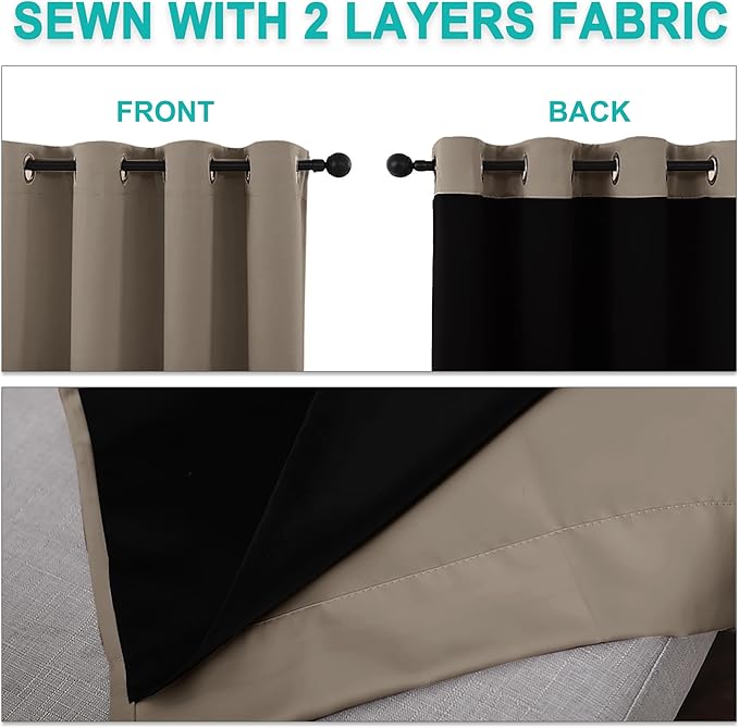 NICETOWN Taupe Full Shade Curtain Panels, Pair of Energy Smart & Noise Blocking Out Blackout Drapes for Dining Room Window, Thermal Insulated Guest Room Lined Window Dressing(Taupe, 55 x 78 inch)
