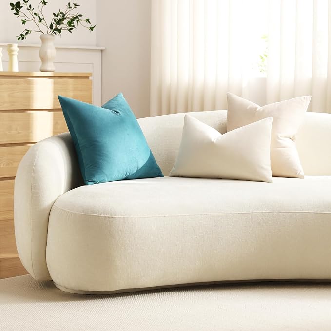 Throw Pillow Covers 22x22 Beige: Pack of 2 Cozy Soft Velvet Square Modern Luxury Decorative Throw Pillow Cases for Sofa Couch Living Room Bed Home Decor