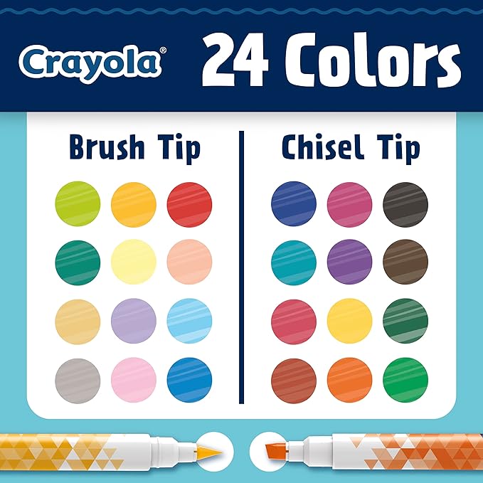 Crayola Dual Chisel Tip & Brush Markers (12ct), Markers for Adults, Art Marker Set, Coloring Supplies, Gifts for Teens & Adults