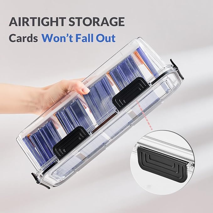 DEEIF Toploader Storage Box, Trading Card Storage Box with 5 Dividers, Hard Plastic TCG Card Storage Box for Top Loaders, Large for 165 Toploaders 650 Cards (2 Pack)