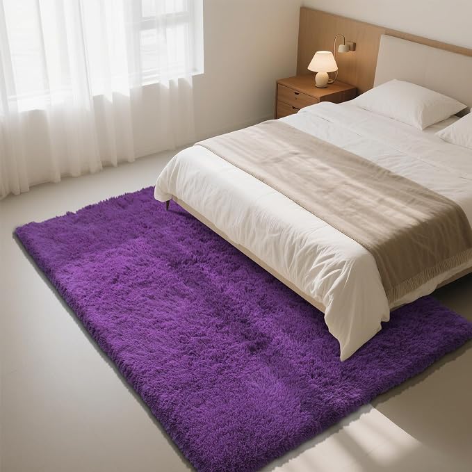 Purple Fluffy Rug Shag Area Rug, 6x9 Area Rugs for Girls Bedroom, Big Soft Shag Bedside Non-Slip Plush Dorm Carpet Home Decor Aesthetic
