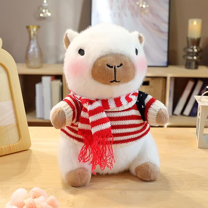 Capybara Plush with 9 pcs Clothes & Accessories, 10.2 in Cute Capybara Stuffed Animal Plush Toys, Dress Up Cute Plushies for Girls/Boys (White)
