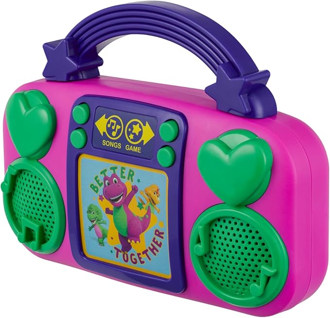 eKids Barney Toy Music Player, Toddler Toy with Built-in Music and Lights (Barney)
