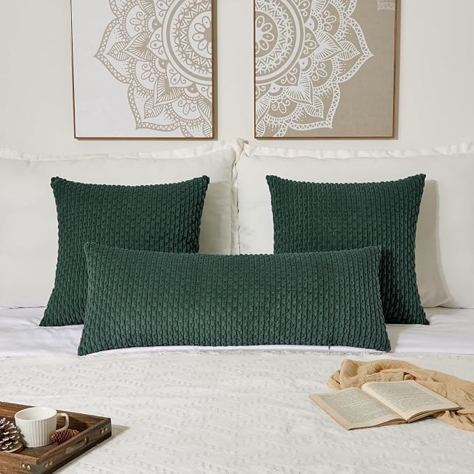 Kevin Textile Soft Corduroy 14"x36" Lumbar Pillow Cover 1 Pack, Army Green | Boho Stripe Plush Corduroy Decorative Oblong Cushion Cover Modern Farmhouse Home Decor for Sofa Couch Bed Chair