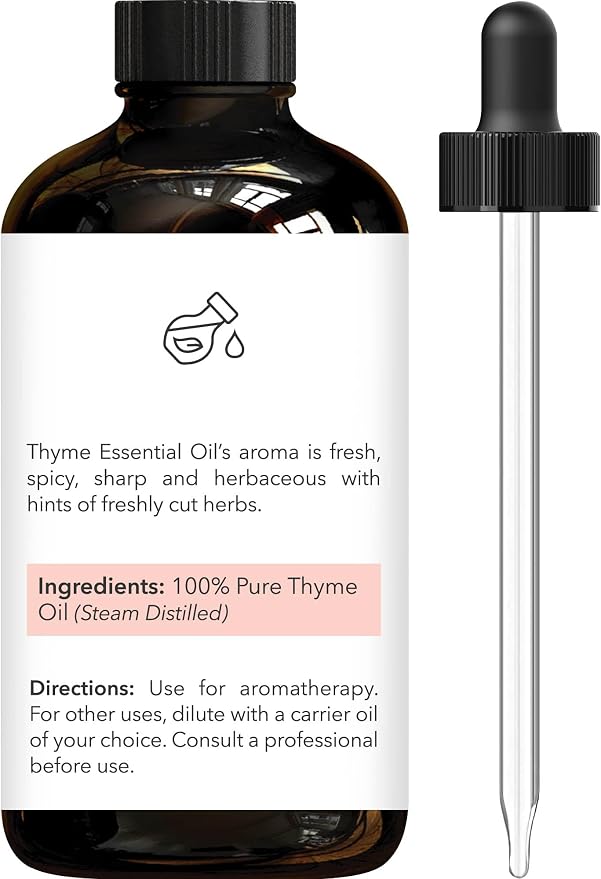 Brooklyn Botany Thyme Essential Oil - Huge 4 Fl Oz - 100% Pure and Natural - Premium Grade with Dropper - for Aromatherapy and Diffuser