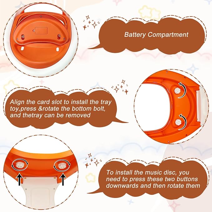 Foldable Baby Walker with Wheels, Activity Toddler Walkers for Boys Girls | 5-in-1 Design, Adjustable Height, Feeding & Music Tray, Contains batteries, Push Walker, Anti-Rollover, Detachable Seat