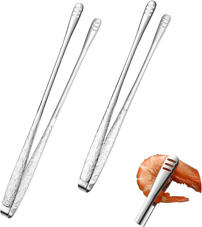 2 Pcs (11 In & 9.45 In) Bbq Tongs – Korean Barbecue & Grill Tools,Kitchen Tongs, Stainless Steel Heavy Duty For Cooking, Meat, Bread & Ice, Clip Head Hollow Design