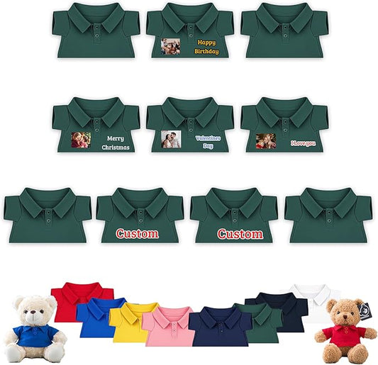 10 Pcs Personalized Teddy Bear Clothes with Text Photo, Custom Stuffed Animal Clothing Fit 8-16 inch Stuffed Bear Clothes for Teddy Bears, Doll Clothing Make Your Own Plush Doll Shirt