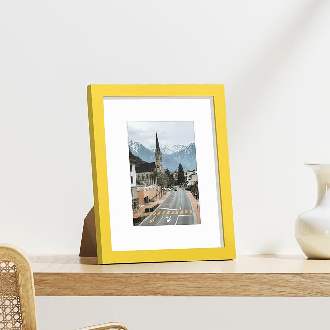 Vittanly 8x10 Picture Frames Set of 9 for Wall or Tabletop Display, Yellow | Display Pictures 5x7 with Mat or 8x10 without Mat, Small Photo Frames, Engineered Wood with Shatter Resistant Plexiglass