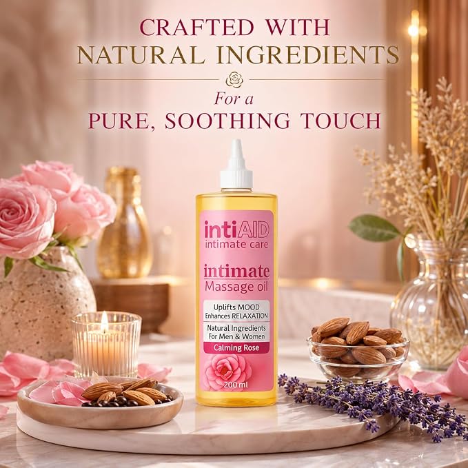 Intimate Massage Oil for Date Nights with Calming Rose Scent | Natural Jojoba, Almond Oil & Vitamin E | 7 Fl Oz