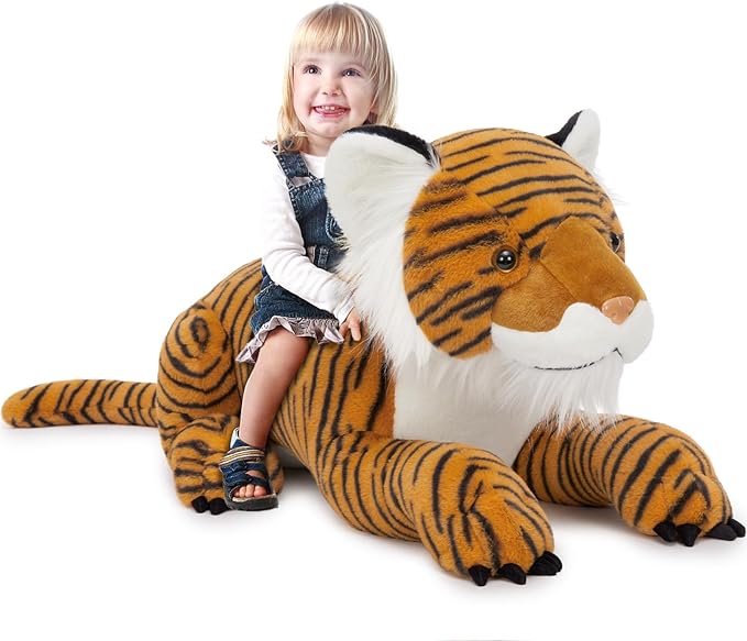 MaoGoLan Giant Tiger Stuffed Animal - 46” Realistic Tiger Plush Toy for Boy Girl Kid, Soft Fluffy Zoo Animal Toy Pillow for Christmas, Baby Shower Party Favor Birthday Gift