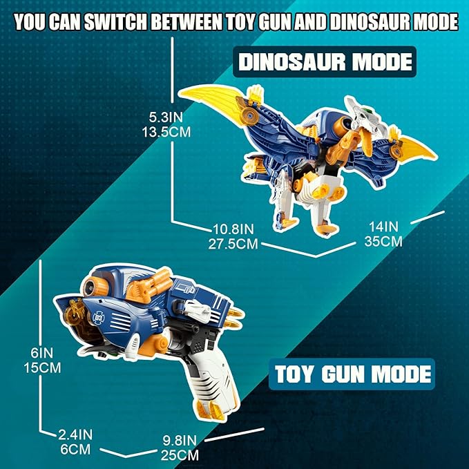 Blaster Toy Gun Transforming Alloy Dinosaur - 2 in 1 Morphing Toy (Gun to Dino), Soft Bullet Toy Blaster Gun with 20 Foam for Indoor Outdoor Shooting Game, Toy Blaster for Kids Boys Girls (P-Dino)