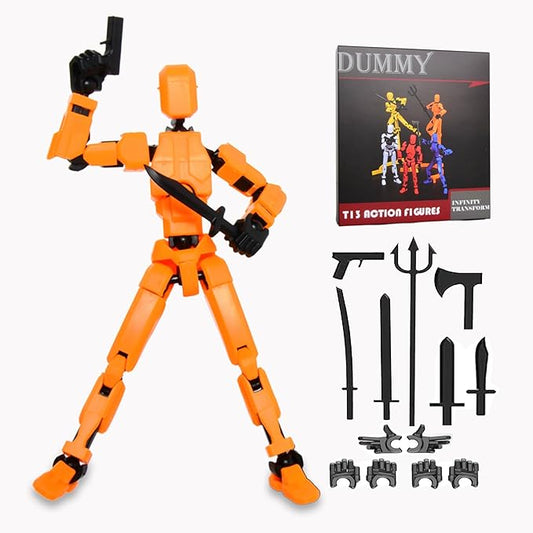 T-13 Action Figure with Pose Stand,Anime Robot Building Toy Sets,Lucky Puppet Joints for Boys,Girls,Men,Women,Multi-Jointed Moveable Dummy Desk Decoration,Desktop Ornament for Game Lover,Orange