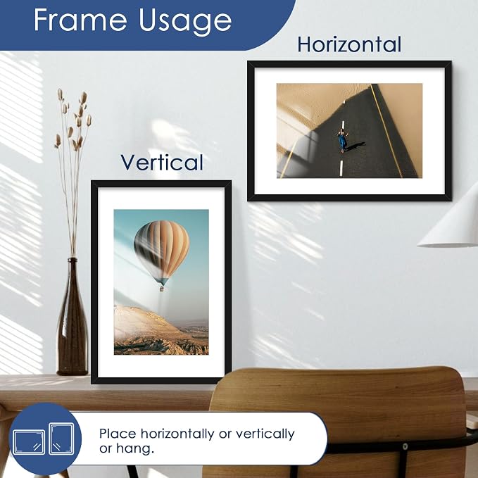 11x15 Picture Frame Set of 6, Wall Mount Display, Black | Display Pictures 8x12 with Mat or 11x15 without Mat,Horizontal or Vertical,Gallery Wall Frame Set,Wedding Birthday Gifts