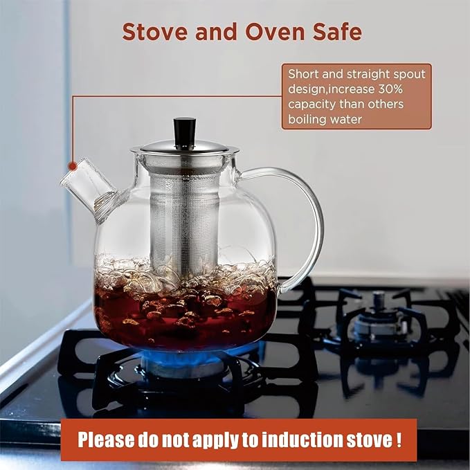 Glass Teapot with Removable Infuser,Ehugos 800ml (27OZ) Stovetop Safe Small Tea Pot, Blooming and Loose Leaf Hand Crafted Kettle for Women and Adult with Stainless Infuser
