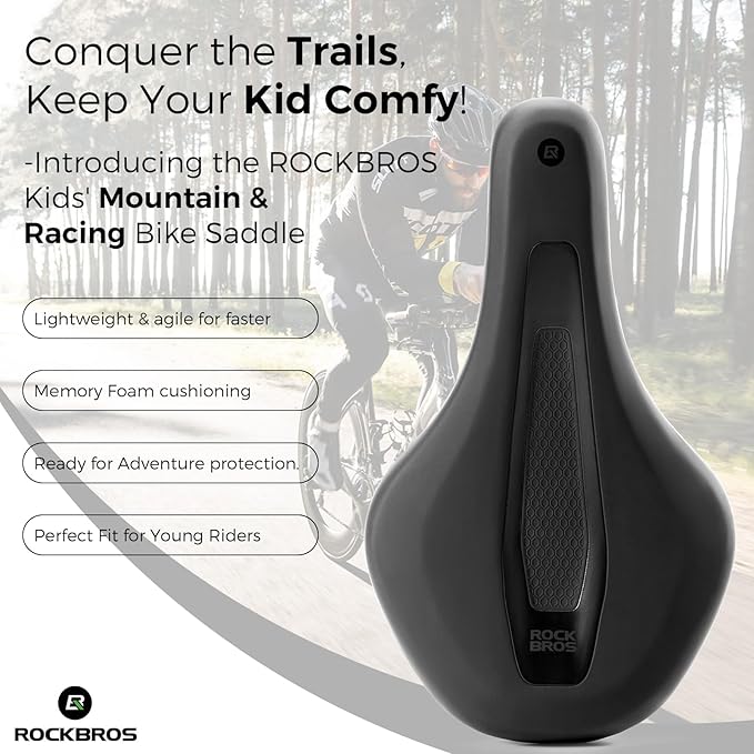 ROCKBROS Kids Bike Saddle Youth Replacement Bike Seat Kids Bicycle Seat with Ergonomic Design -3 Zone Concept - Waterproof, Enhance Young Little Riders Gifts for BMX, MTB & Road 16" to 24"