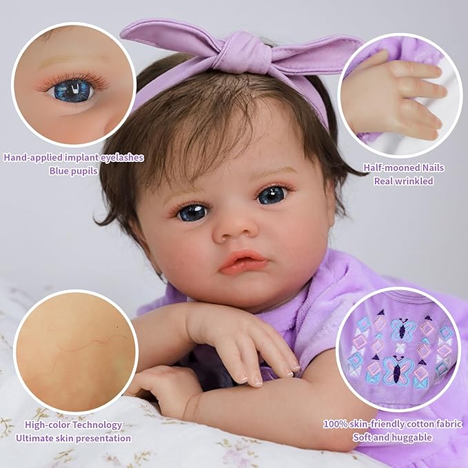 SCOM Realistic Reborn Baby Dolls with Baby Accessories - 20 inch Lifelike Baby Doll Girl, Soft Vinyl Body & Handmade Silicone Limbs, Toddler for Age 3+ Interactive Toy,Birthday Gift