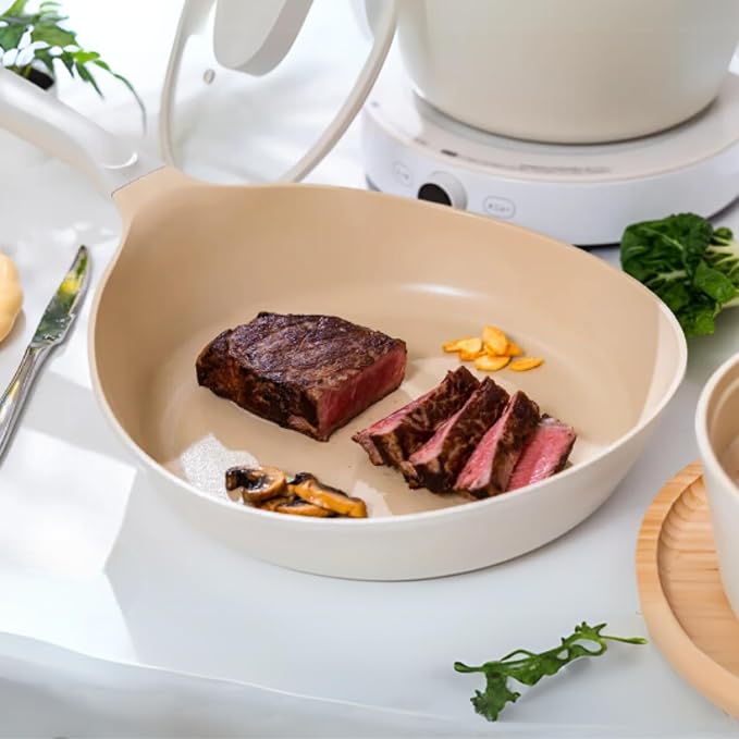Neoflam Vulcan Ivory 11" Nonstick Frying Pan with Ergonomic Handle, Cast Aluminum, Lightweight Ceramic Coated Skillet for Omelets, Stir Fry, PFAS PFOA Free, Induction Ready, Made in Korea