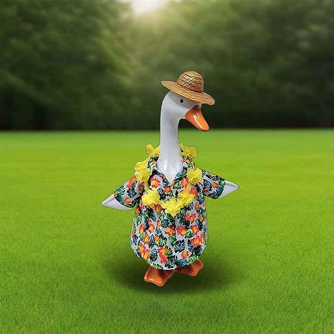 OBILAN Porch Goose Outfits, Summer Hawaiian-Style Goose Outfits, and Cute Goose Clothes fit Large 23" H Statues for Outdoor Garden and Yard Decoration(Green Shirt)