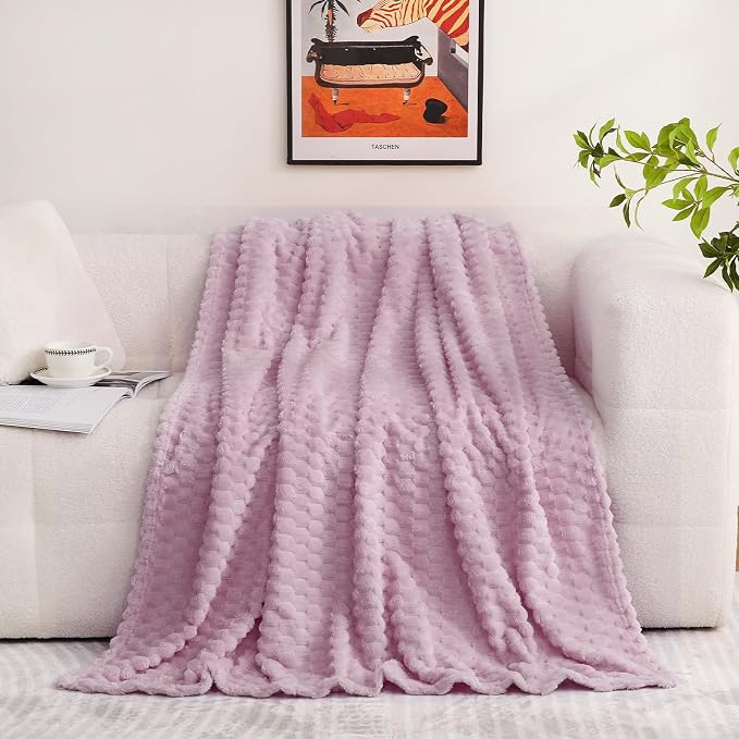 Puncuntex Light Purple Throw Blanket 60"×80" Fuzzy 3D Jacquard Decorative | Flannel Fleece Super Soft Plush Cozy Blanket for Couch Sofa Chair Lightweight