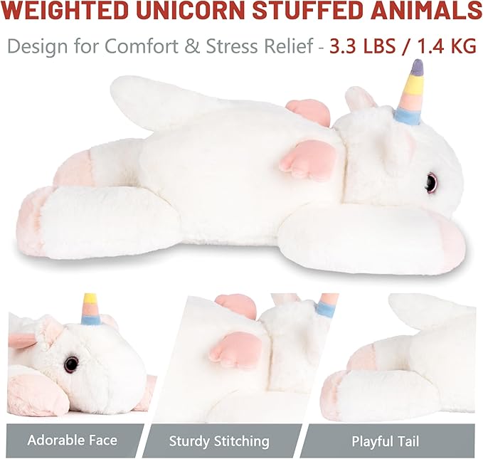 NiuniuDaddy 20" | 3.3 Pound Unicorn Weighted Stuffed Animals Plush Toy, Large Giant Pillowfort Body Pillow Animal with Kids Adults, Small Heavy Fluffy Fur Weighted Plushie for Gift Birthday Christmas