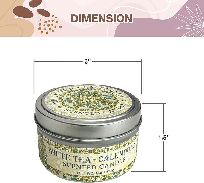 Greenwich Bay Hand-Poured Scented Candle in Decorative Tin – 4 oz/114 g Travel Candle with Lead-Free Wick, Vegetable Wax, Long-Burning Aromatherapy Gift, Single Wick – Made in USA (White Tea)