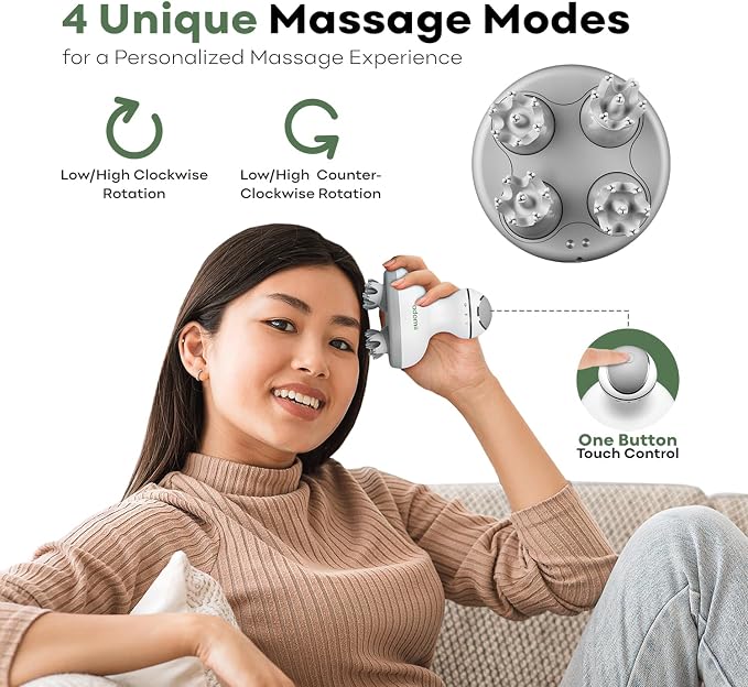 adomii Electric Scalp Massager, Cordless Head Massager for Hair Growth - 84 Kneading Nodes, 4 Modes, IPX7 Waterproof, Pet-Friendly Cat Scratcher, Ideal Gift for Women Men