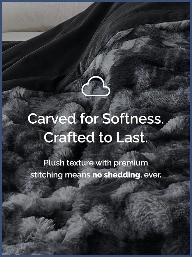 3D Fleece Bubble Blanket Queen - Rabbit Blanket - 90" x 90", Marble Black | Soft Fluffy Faux Fur Blanket for Couch Sofa & Chair, Cozy Gifts for Women, Tie Dye Cloud Throw Bed Cover, Thick Plush Bedding
