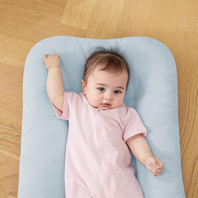 Baby Lounger for Infants Babies 0-12 Months, Bionic Organic Lounger, Soft Cotton Breathable Infant Floor Seats & Loungers for Newborn Baby Shower Gifts (Greyblue)