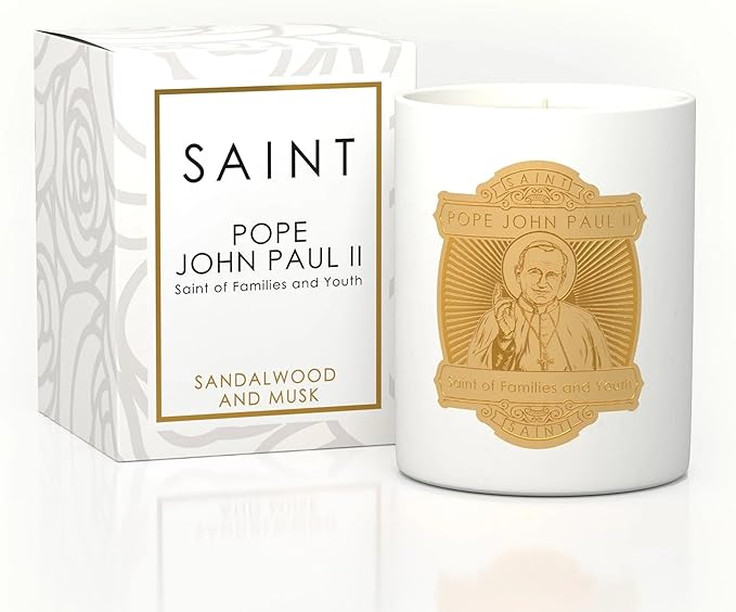 SAINT Pope John Paul II Scented Candle with Prayer and Prayer Coin | Saint of Families and Youth - Soy Coconut Aromatherapy Candle with 80 Hour Burn Time, Special Edition