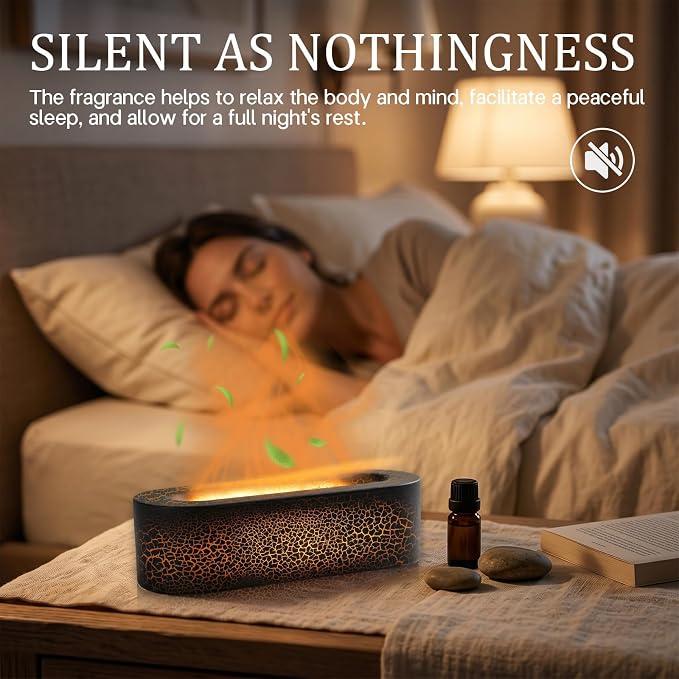 150ml Flame Essential Oil Diffuser Ultrasonic Cool Mist Humidifier | 7 color LED lights, 3 timing settings & waterless auto shutoff; ideal aromatherapy decor for bedroom, office & yoga room