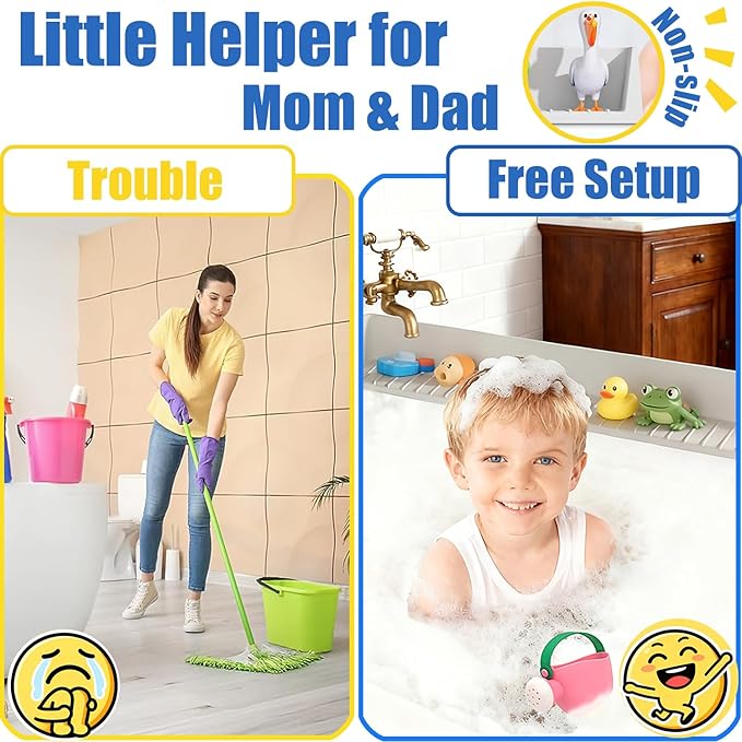 2Pack Bathtub Splash Guard for Kids Adultt - 31IN Silicone Bath Tray for Tub with 11 Suction Cups, Bath Tub Play Shelf for Kids & Toy Holder, Bathtub Accessories Prevent Water Spill in Bathroom, Gray