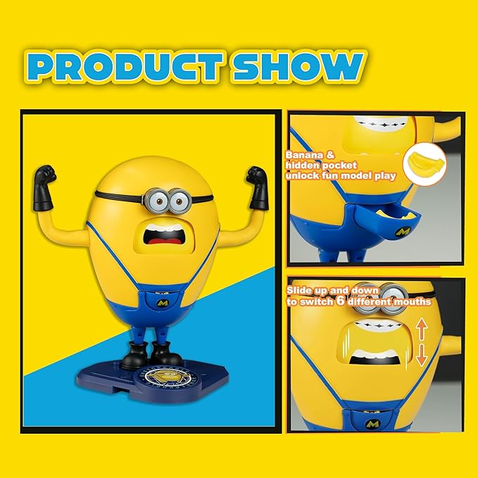 Minions Toy Despicable Me 4 Toys, 4.7 Inch Mega Dave Action Figures,6 Changeable Facial Expressions with Hidden Pocket Minion Model Kits, Gifts for Kids Ages 8 Years & Older