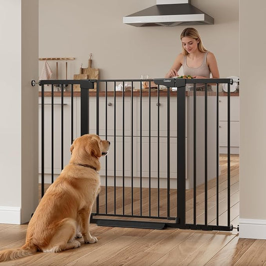 Cumbor 36" Extra Tall Baby Gate, 30-54" Wide Dog Gates for Large Dogs, Dual Lock & Self-Closing Child Gate for Stairs, Doorways & Hallways, Pressure Mounted Safety Proofing for Babies & Pets, Black